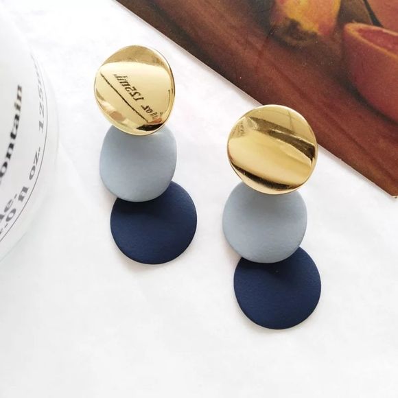 Professional Blue Triple Circle Drop Earrings - Picture 12 of 12